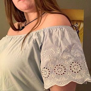 H&M Blue Floral off the shoulder Top